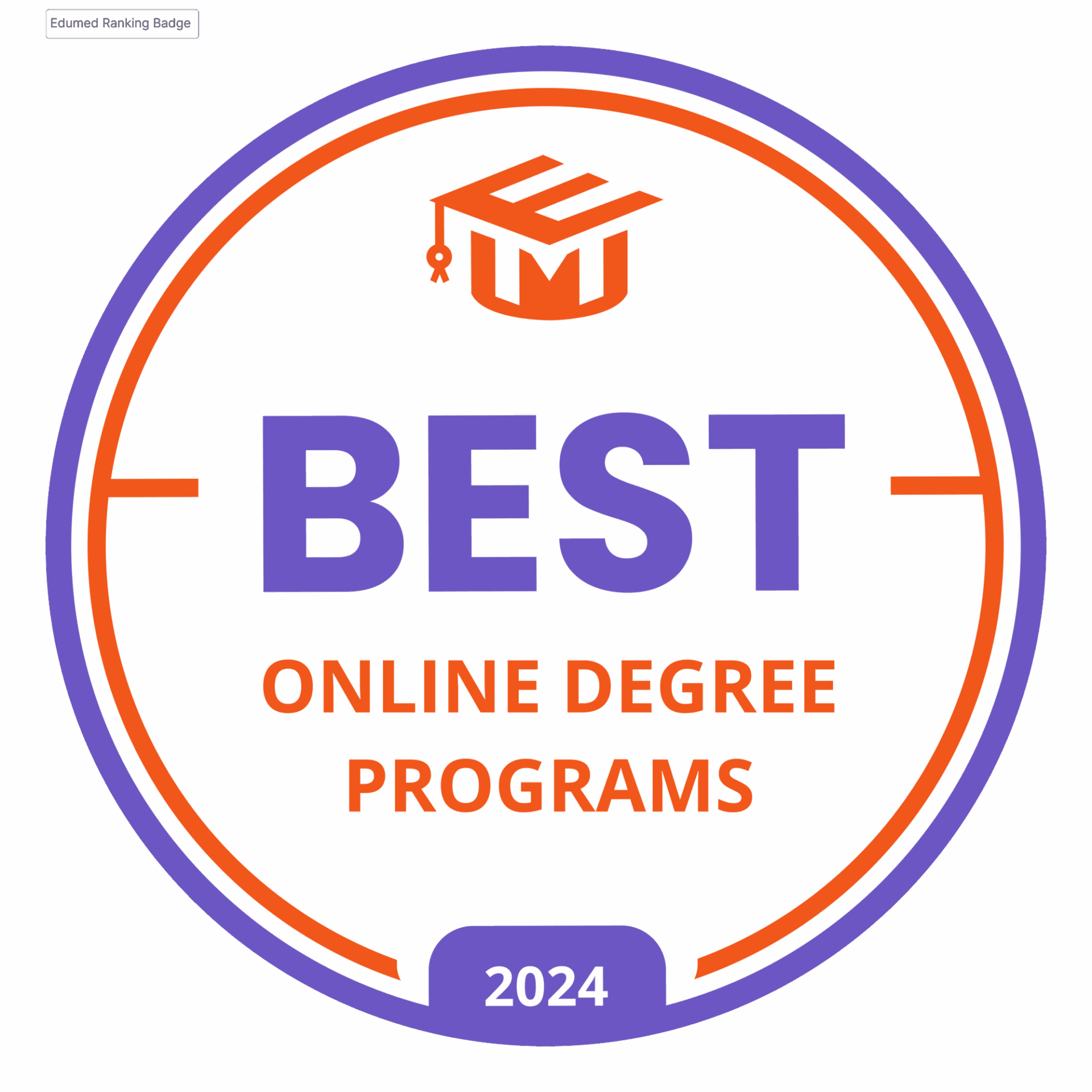 Badge recognizing best online degree programs.