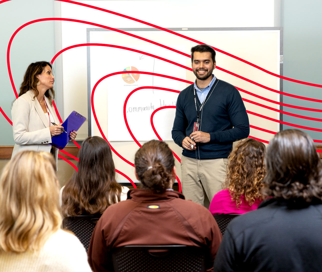 group of business employees meeting and listening to a business presentation