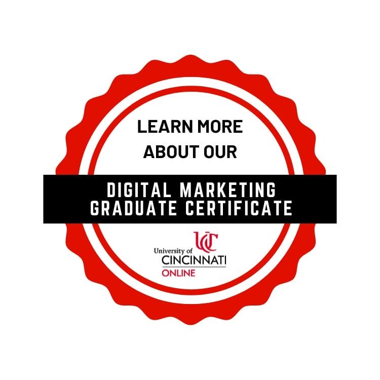 Online badge promoting the Digital Marketing Graduate Certificate program.