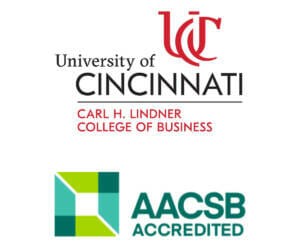 This image contains the University of Cincinnati’s Carl H. Lindner College of Business logo on top, with the Association to Advance Collegiate Schools of Business logo on the bottom.