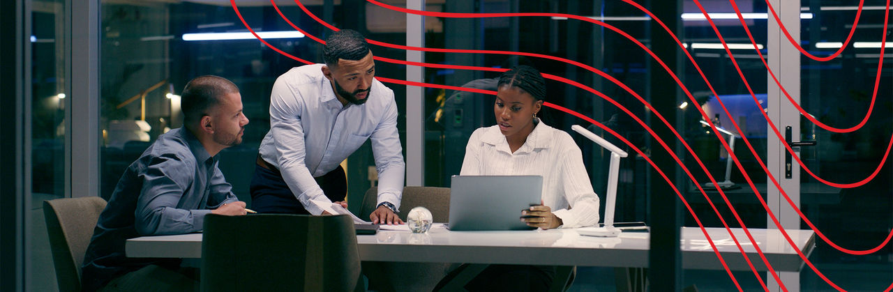 A finger pointing at a digital lock graphic next to other cyber-related imagery, including a digital login screen.